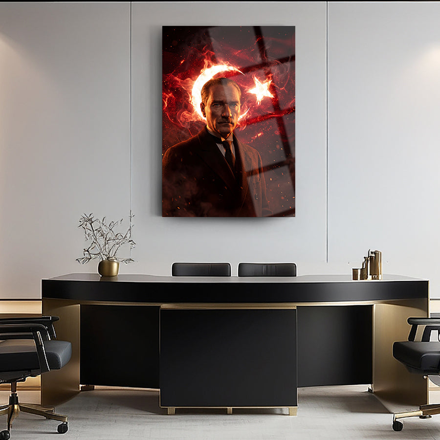 Atatürk Ateşten Ay Yıldız Efektli Cam Tablo | SRD Concept
