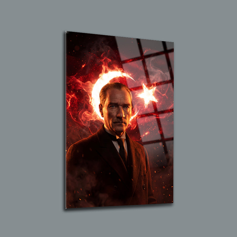 Atatürk Ateşten Ay Yıldız Efektli Cam Tablo | SRD Concept