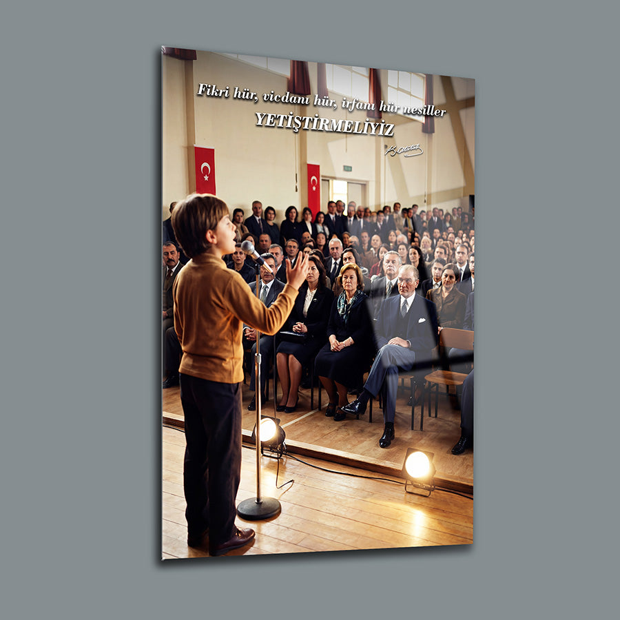 Atatürk Kitap Okurken Kahve İçen Portre Cam Tablo | SRD Concept