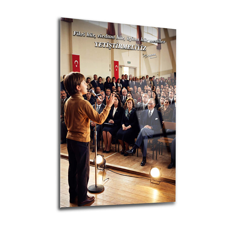 Atatürk Kitap Okurken Kahve İçen Portre Cam Tablo | SRD Concept