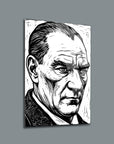 Atatürk Linol Baskı Gravür Tarzı Portre Cam Tablo | SRD Concept
