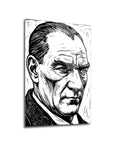 Atatürk Linol Baskı Gravür Tarzı Portre Cam Tablo | SRD Concept