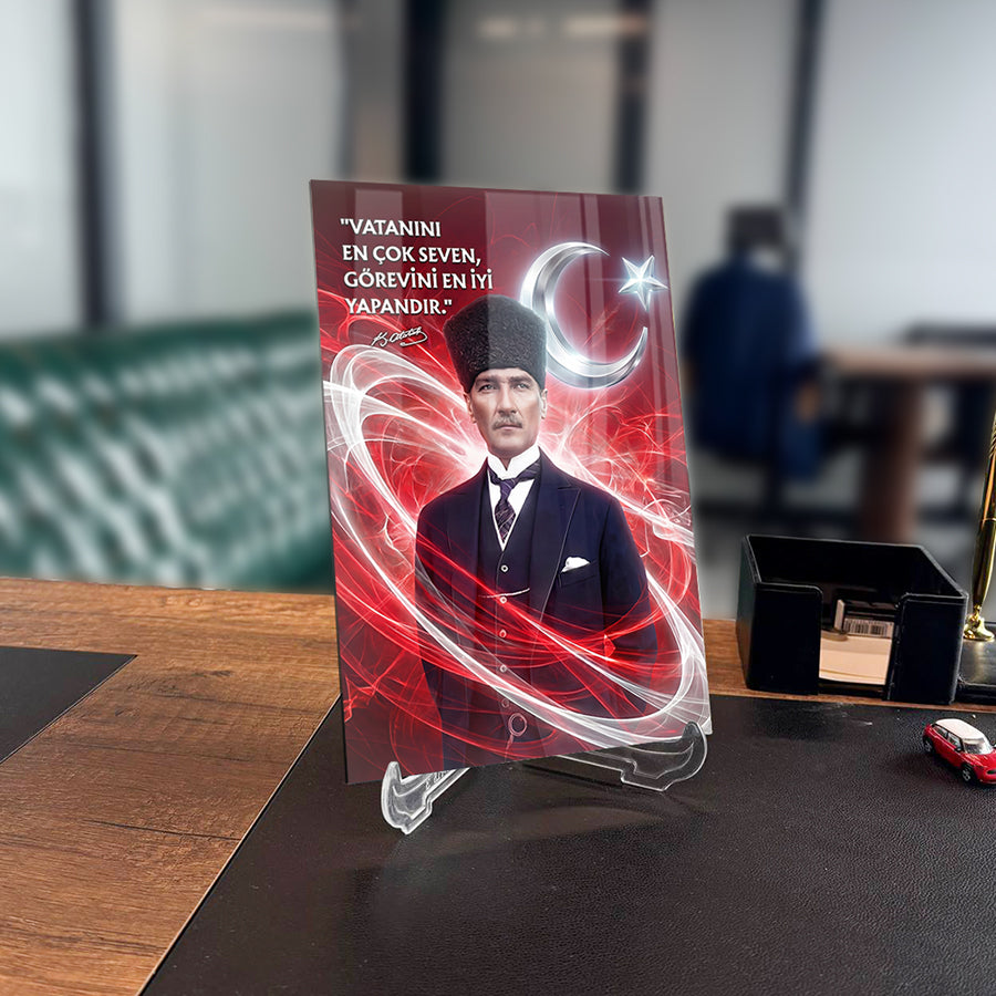 Atatürk Vatanını Seven Sözlü Ay Yıldız Cam Tablo | SRD Concept