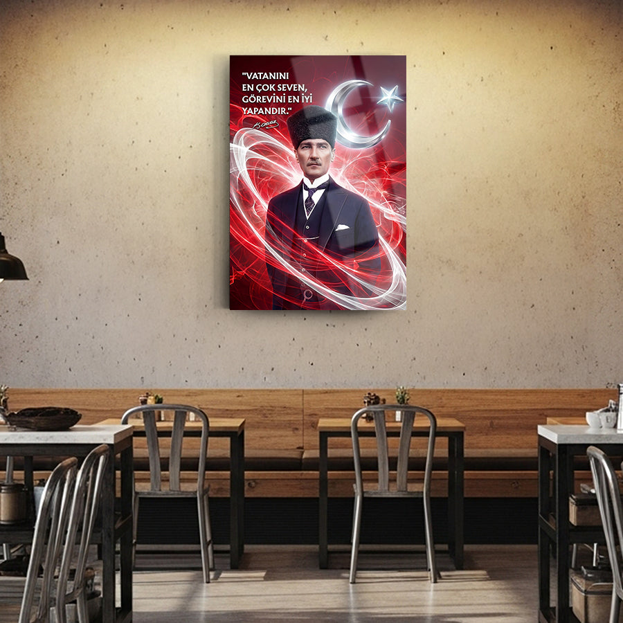 Atatürk Vatanını Seven Sözlü Ay Yıldız Cam Tablo | SRD Concept