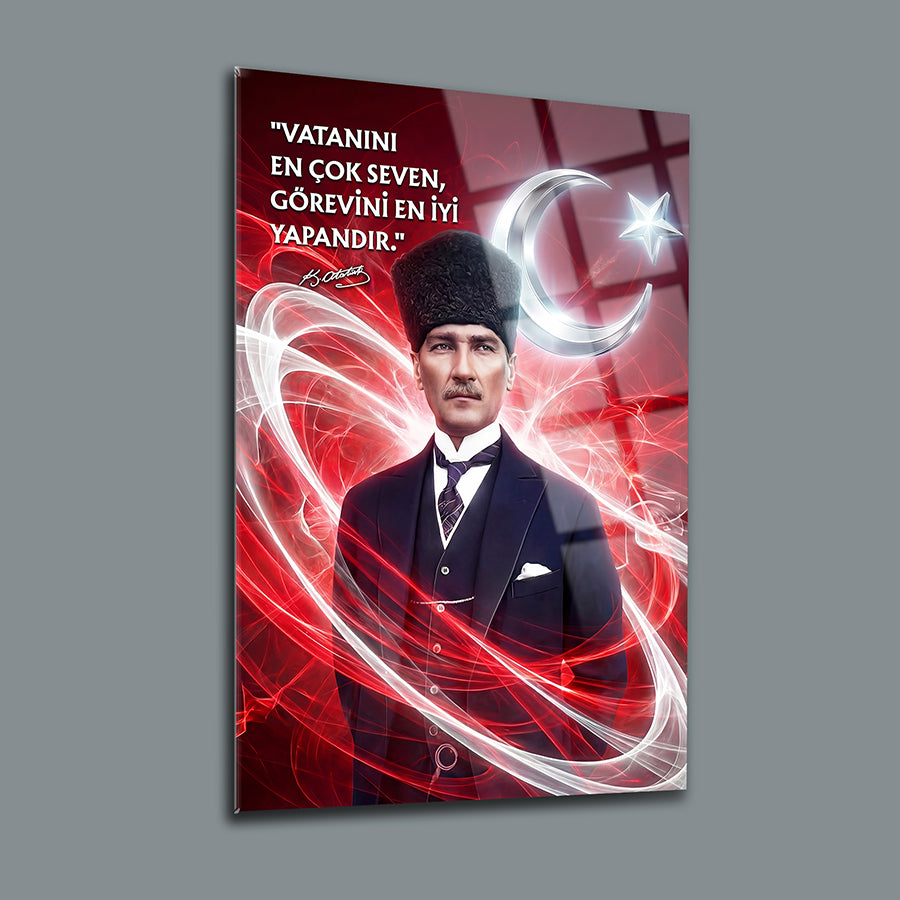 Atatürk Vatanını Seven Sözlü Ay Yıldız Cam Tablo | SRD Concept