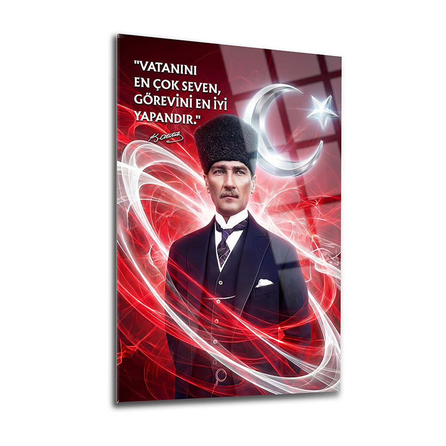 Atatürk Vatanını Seven Sözlü Ay Yıldız Cam Tablo | SRD Concept