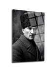 Atatürk Siyah Beyaz Mavi Gözlü Portre Cam Tablo | SRD Concept