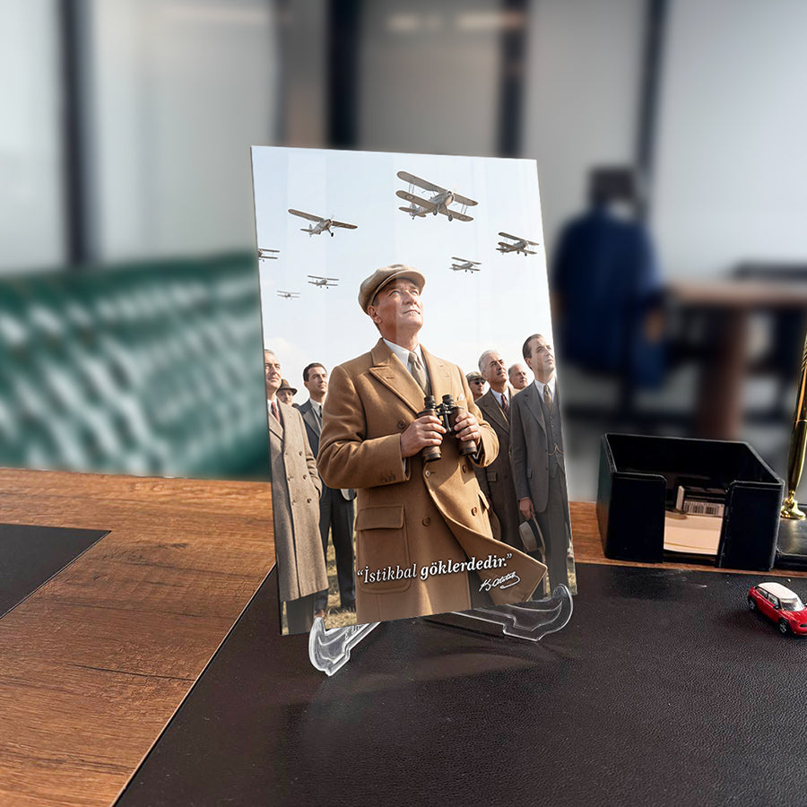 Atatürk Çocuğa Ders Verirken Eğitim Cam Tablo | SRD Concept