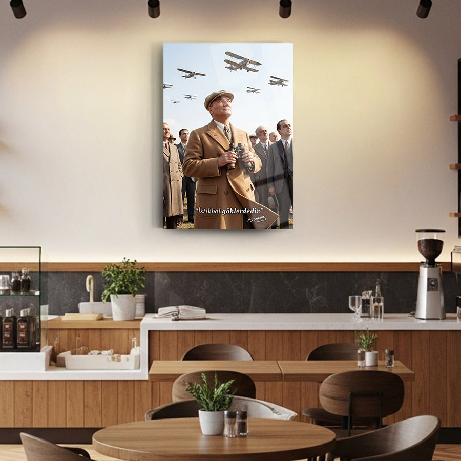 Atatürk Çocuğa Ders Verirken Eğitim Cam Tablo | SRD Concept