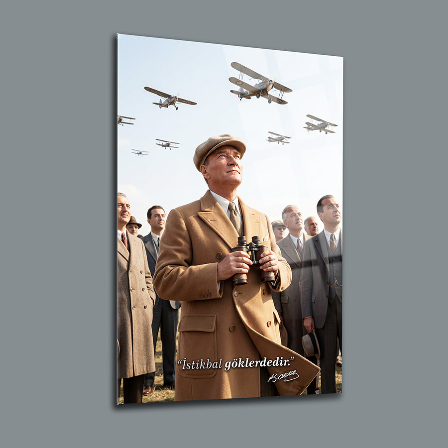 Atatürk Çocuğa Ders Verirken Eğitim Cam Tablo | SRD Concept