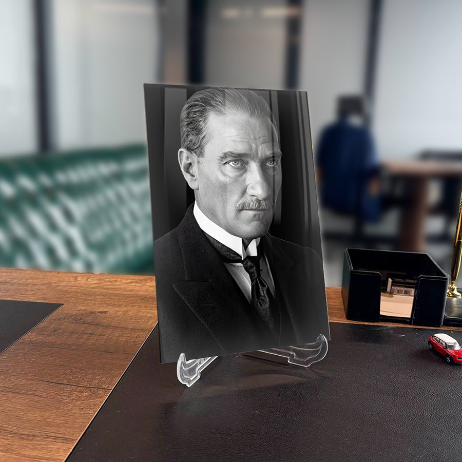 Atatürk Siyah Beyaz Resmi Portre Cam Tablo | SRD Concept