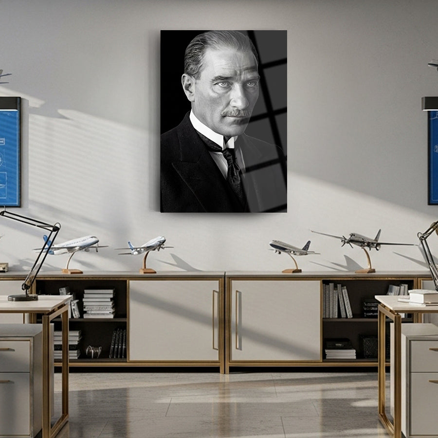 Atatürk Siyah Beyaz Resmi Portre Cam Tablo | SRD Concept