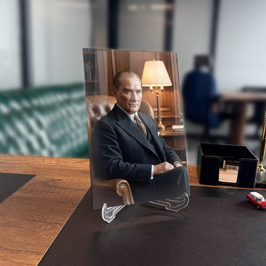 Atatürk Çalışma Odasında Portre Cam Tablo | SRD Concept