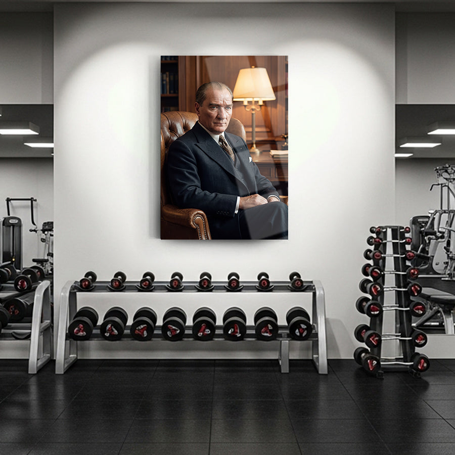 Atatürk Çalışma Odasında Portre Cam Tablo | SRD Concept
