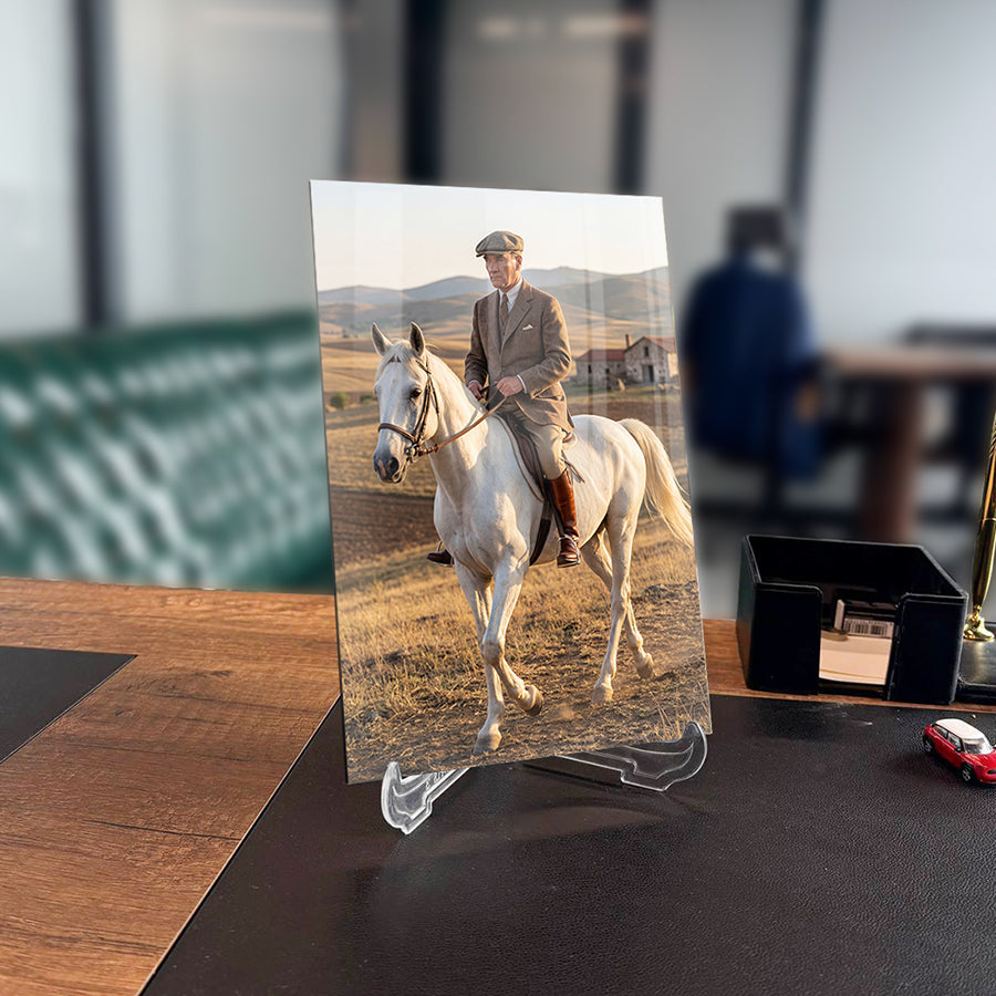 Atatürk Beyaz At Üstünde Anadolu Manzaralı Cam Tablo | SRD Concept