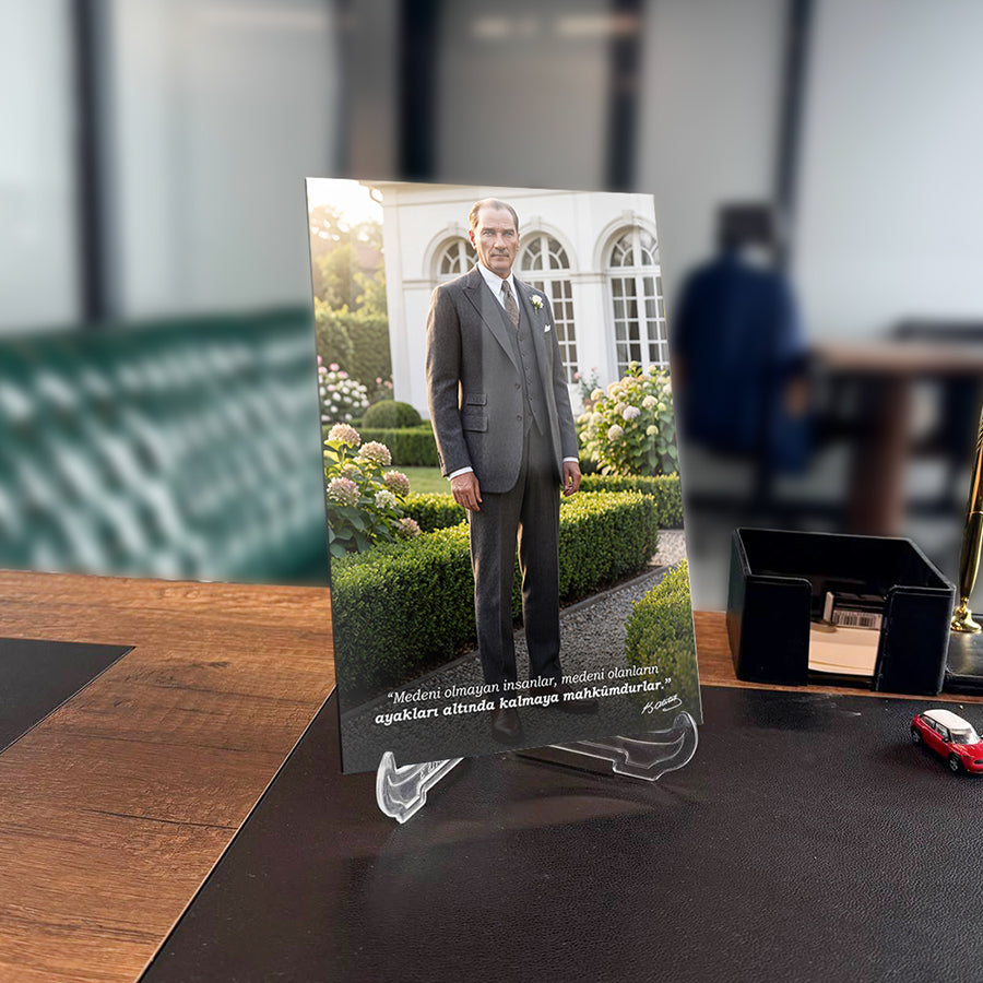 Atatürk Bahçede Medeniyet Sözlü Cam Tablo | SRD Concept