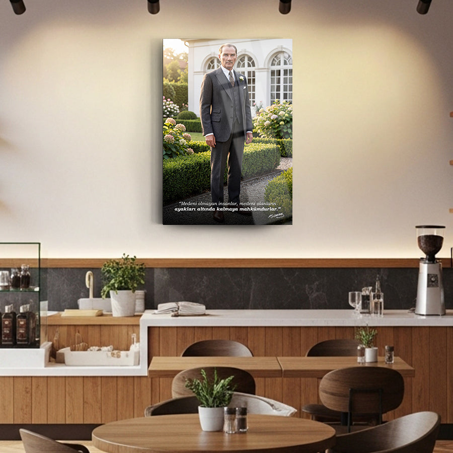 Atatürk Bahçede Medeniyet Sözlü Cam Tablo | SRD Concept