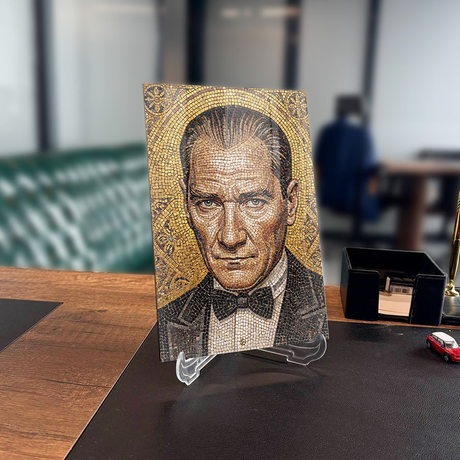 Atatürk Mozaik Sanatı Altın Portre Cam Tablo | SRD Concept