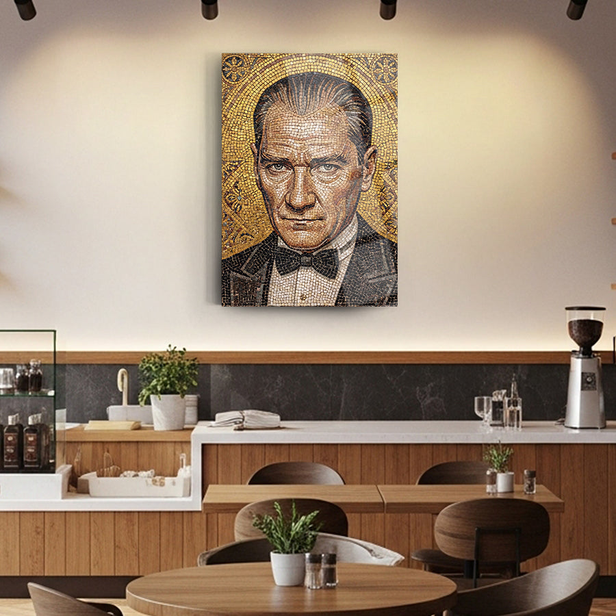 Atatürk Mozaik Sanatı Altın Portre Cam Tablo | SRD Concept