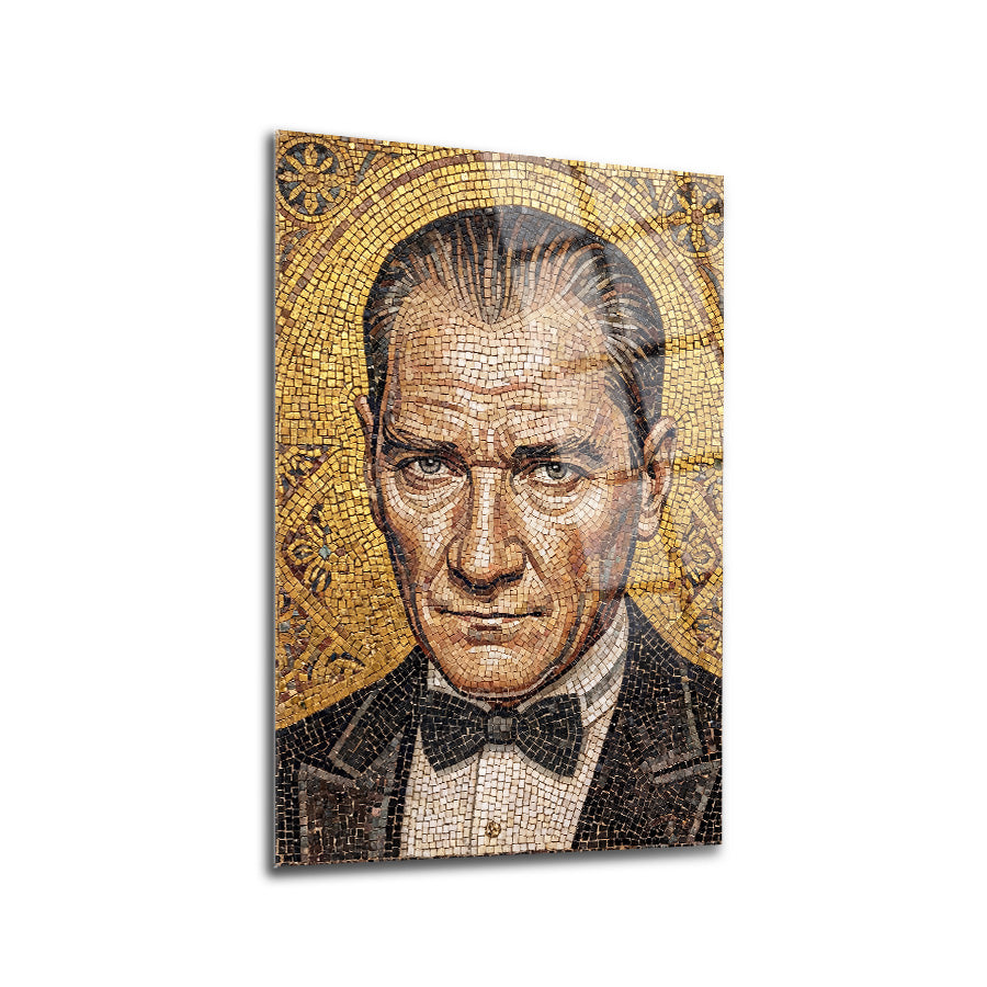 Atatürk Mozaik Sanatı Altın Portre Cam Tablo | SRD Concept
