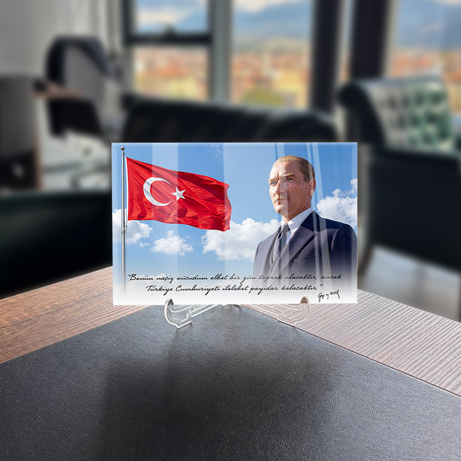 Atatürk Türk Bayrağı Cumhuriyet Sözlü Cam Tablo | SRD Concept