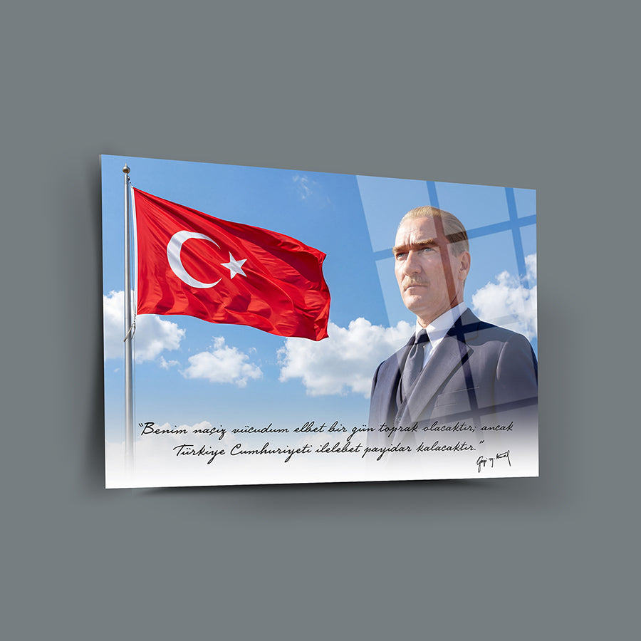 Atatürk Türk Bayrağı Cumhuriyet Sözlü Cam Tablo | SRD Concept