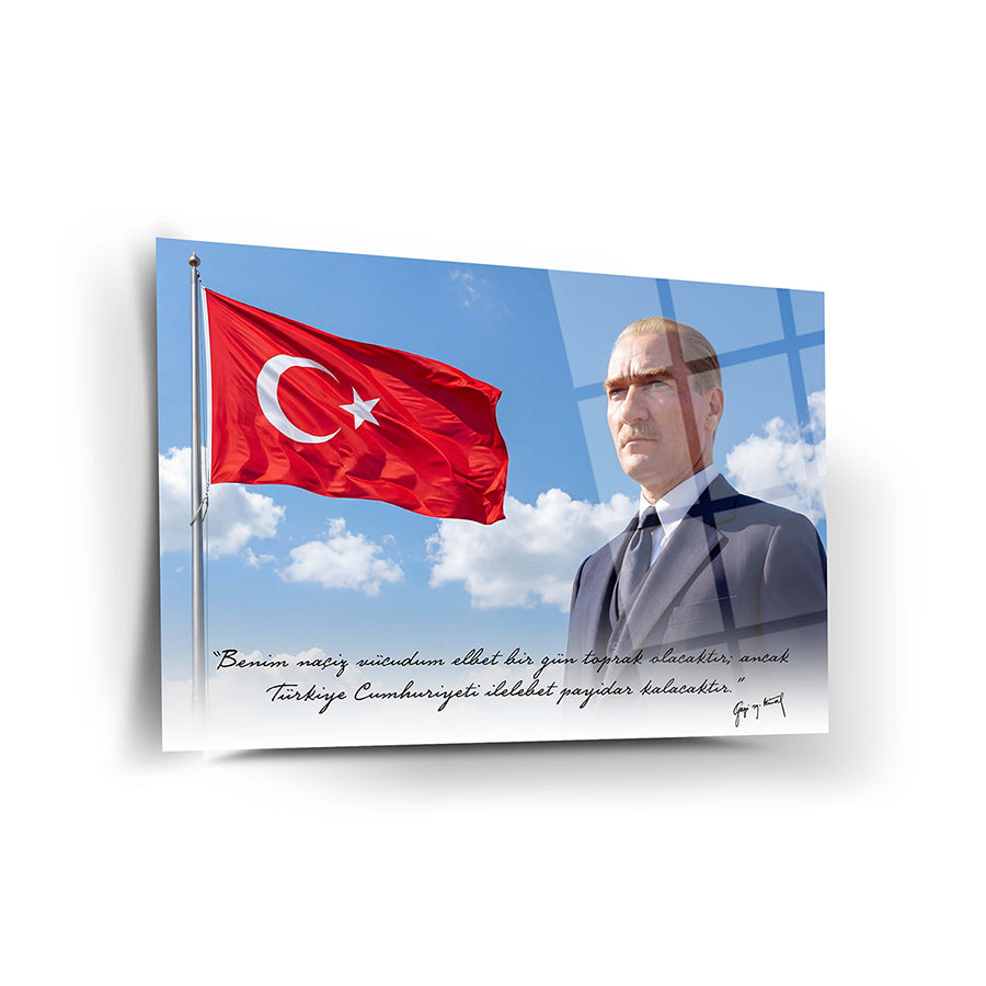 Atatürk Türk Bayrağı Cumhuriyet Sözlü Cam Tablo | SRD Concept