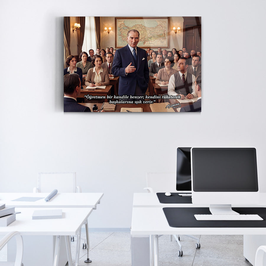 Atatürk Öğretmen Bir Kandile Benzer Sözlü Cam Tablo | SRD Concept