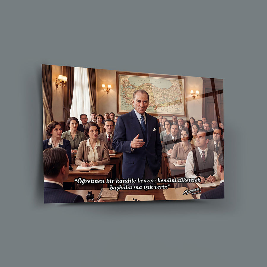 Atatürk Öğretmen Bir Kandile Benzer Sözlü Cam Tablo | SRD Concept