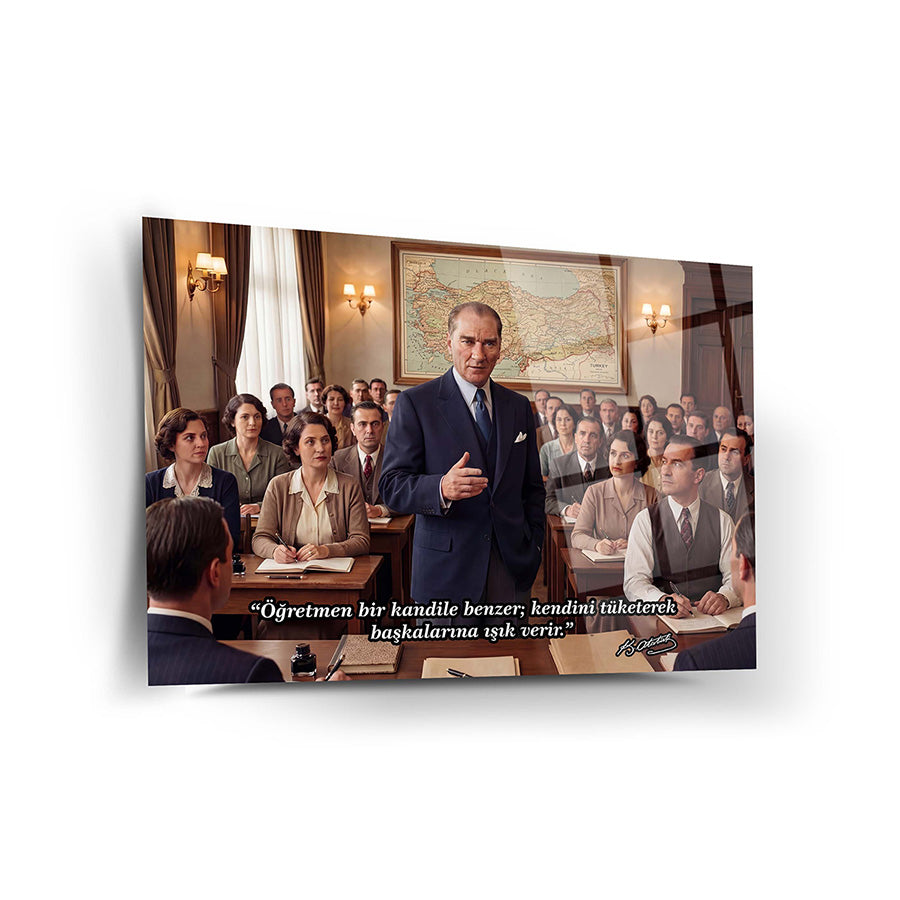 Atatürk Öğretmen Bir Kandile Benzer Sözlü Cam Tablo | SRD Concept
