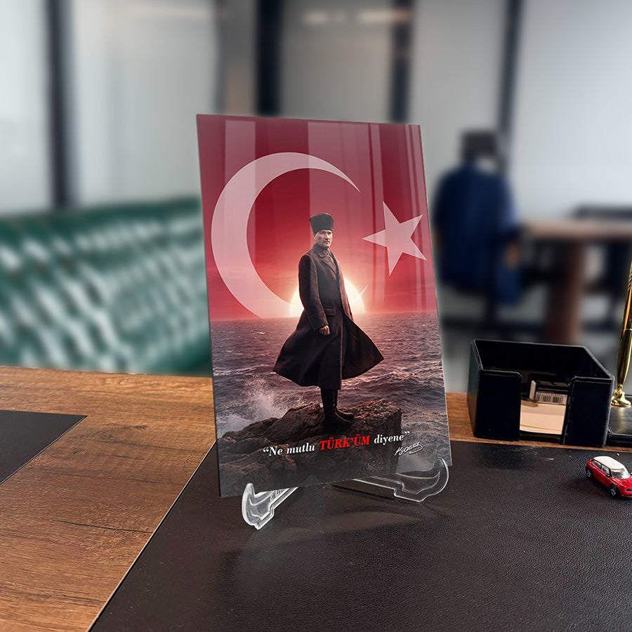 Atatürk Ne Mutlu Türküm Diyene Bayraklı Cam Tablo | SRD Concept