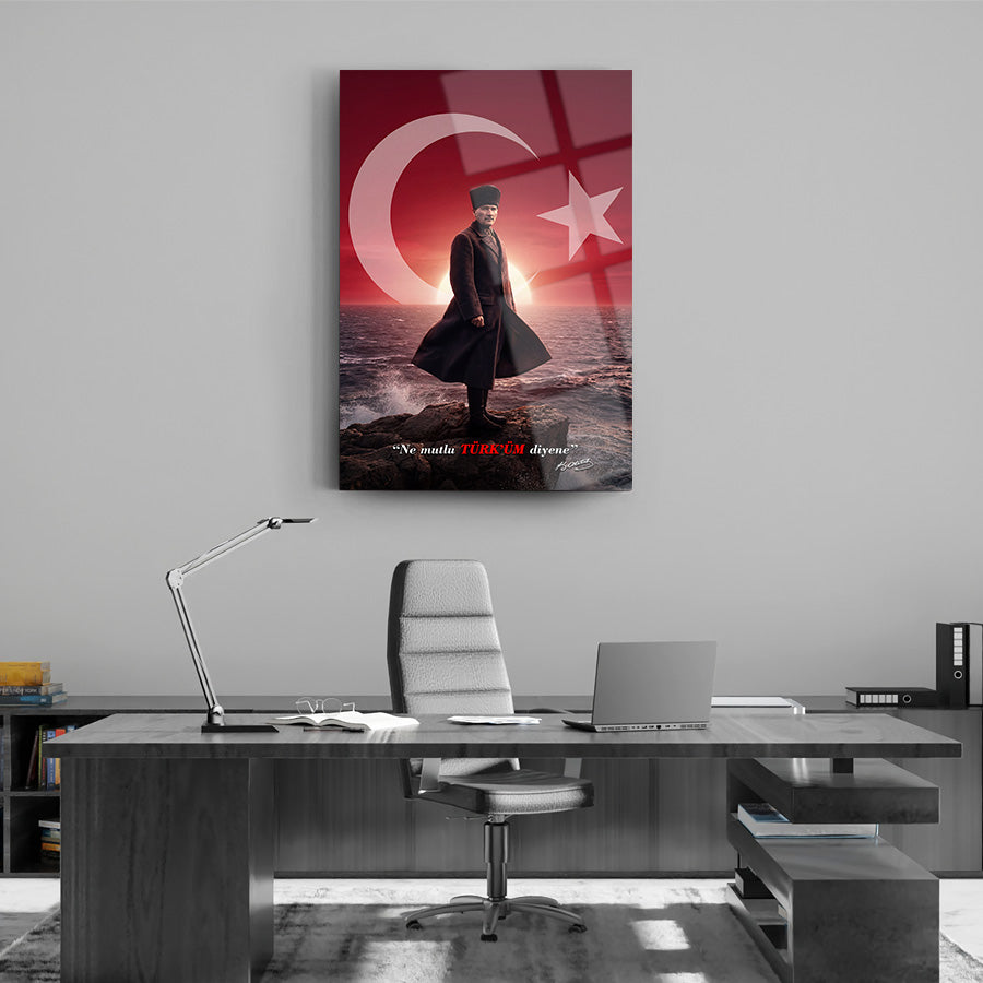 Atatürk Ne Mutlu Türküm Diyene Bayraklı Cam Tablo | SRD Concept