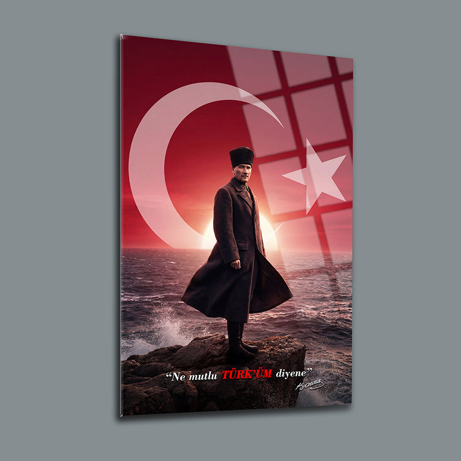 Atatürk Ne Mutlu Türküm Diyene Bayraklı Cam Tablo | SRD Concept