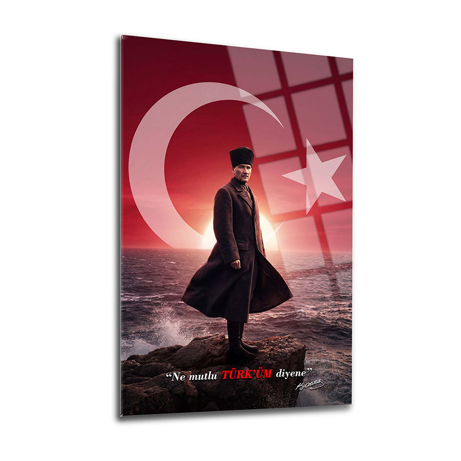 Atatürk Ne Mutlu Türküm Diyene Bayraklı Cam Tablo | SRD Concept