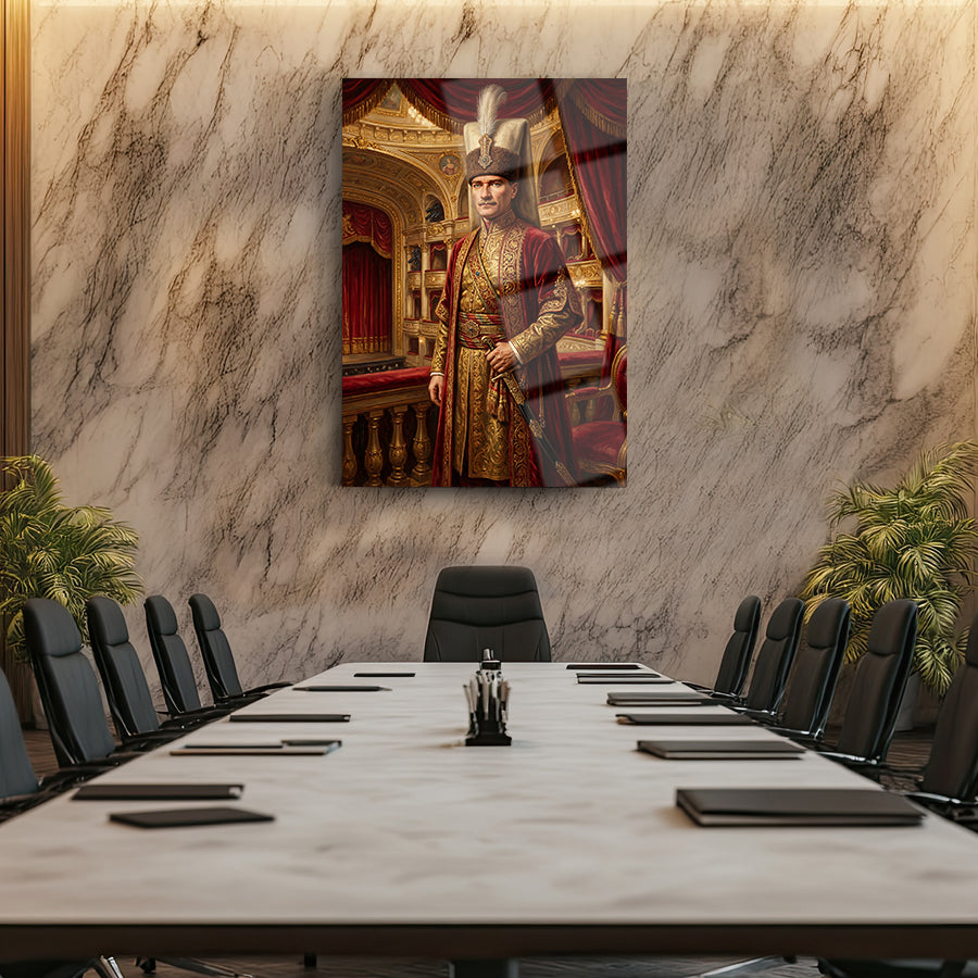 Atatürk Osmanlı Saray Kaftanlı Portre Cam Tablo | SRD Concept