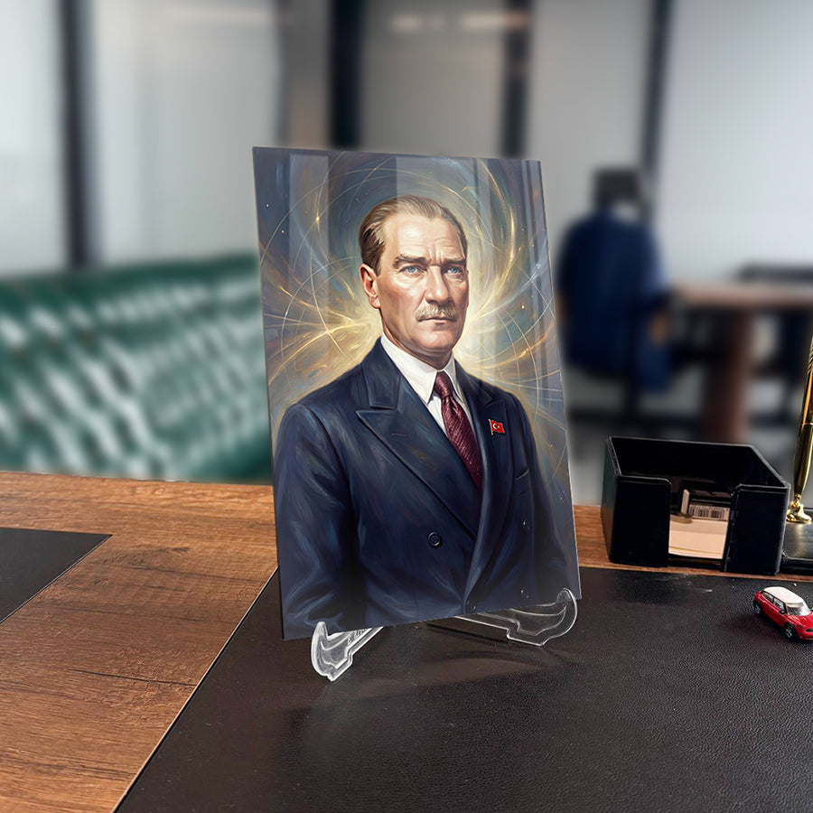 Atatürk Modern Dijital Portre Işık Efektli Cam Tablo | SRD Concept