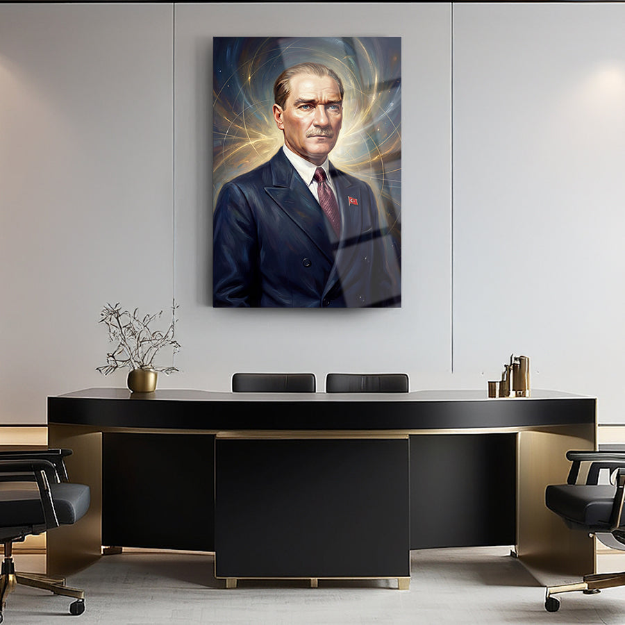 Atatürk Modern Dijital Portre Işık Efektli Cam Tablo | SRD Concept