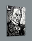 Atatürk Siyah Beyaz Gravür Portre Cam Tablo | SRD Concept