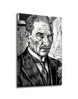 Atatürk Siyah Beyaz Gravür Portre Cam Tablo | SRD Concept