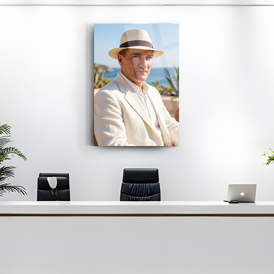 Atatürk Sahil Kenarı Mutlu Poz Cam Tablo | SRD Concept