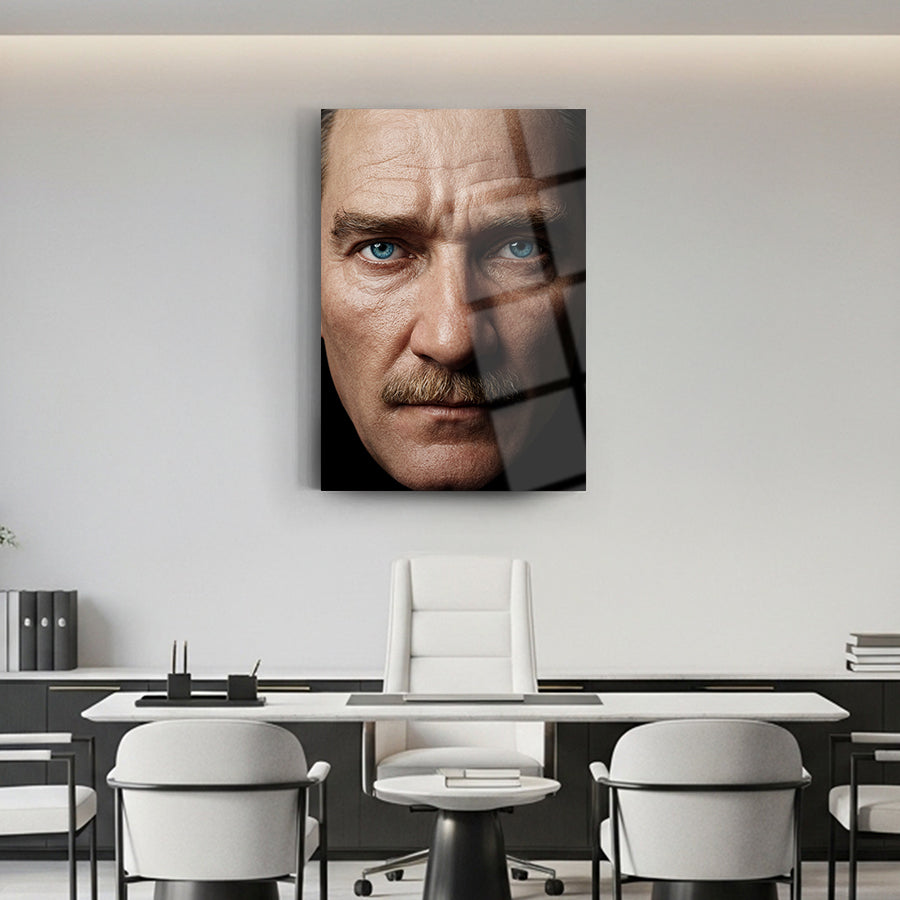 Atatürk Portre Yakın Çekim Cam Tablo  | SRD Concept