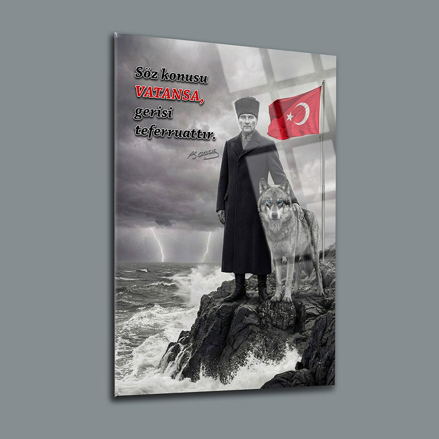 Atatürk Bayrak ve Kurt Temalı Cam Tablo | SRD Concept