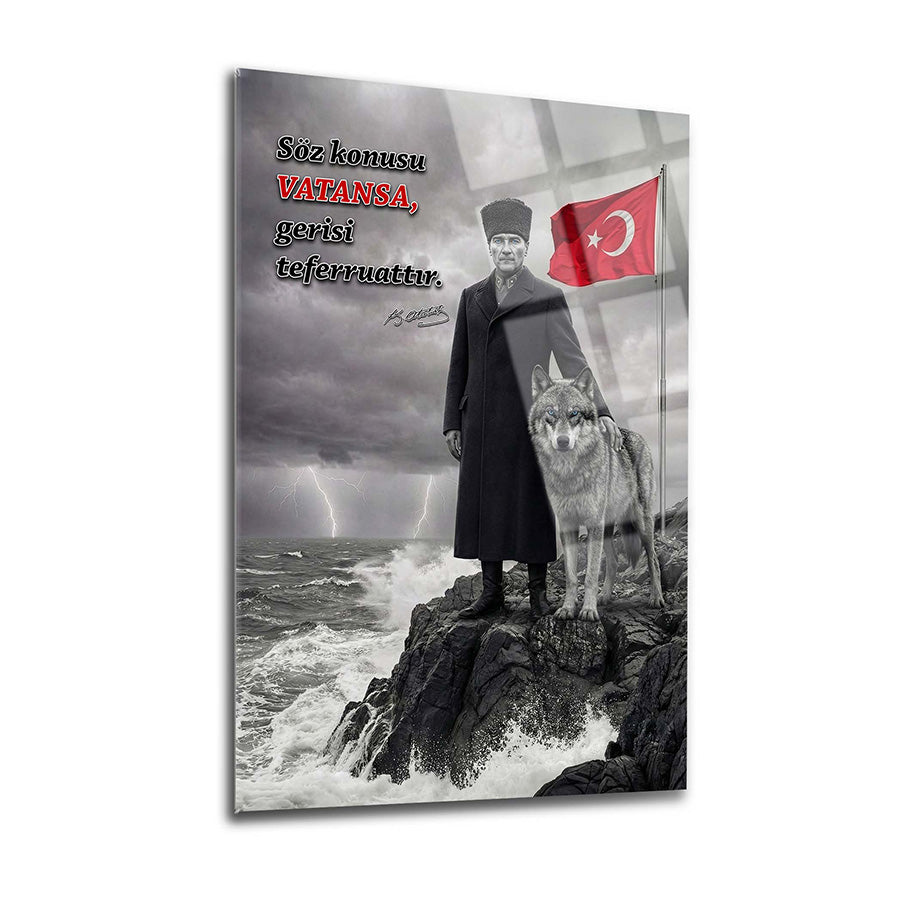 Atatürk Bayrak ve Kurt Temalı Cam Tablo | SRD Concept