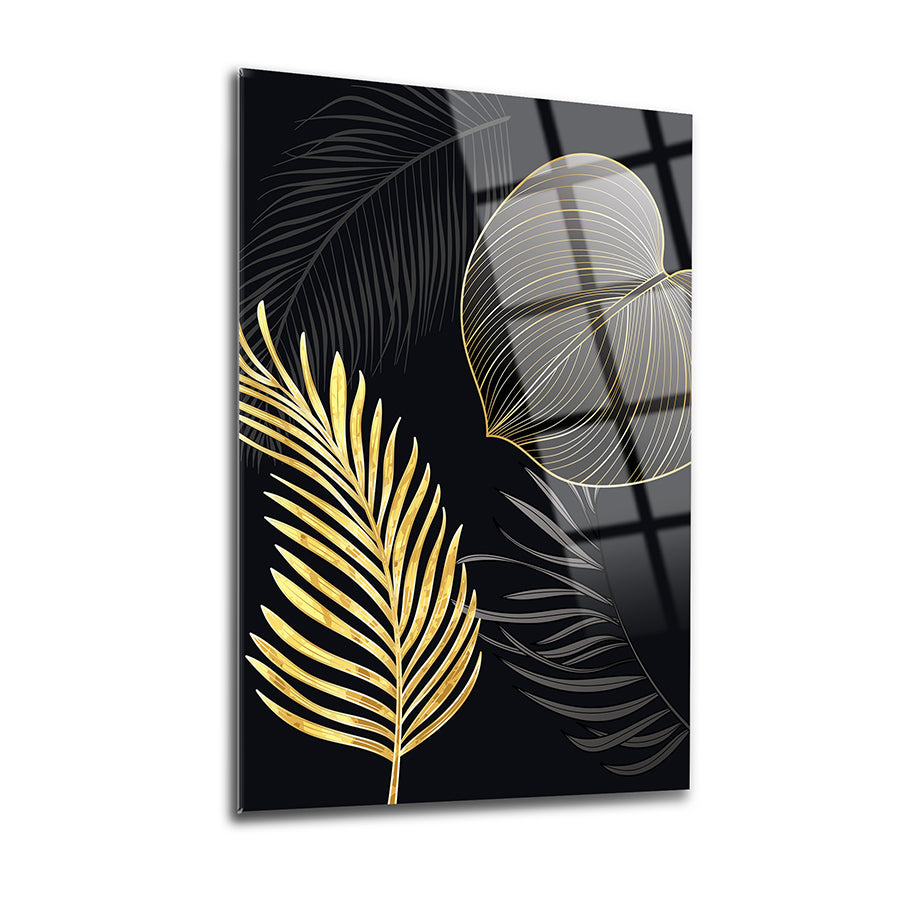 Golden Palm Trees Set of 3 Glass Painting