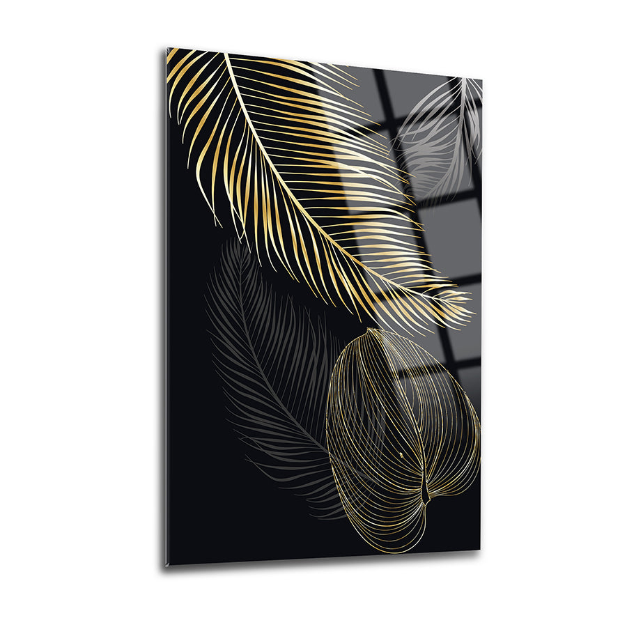 Golden Palm Trees Set of 3 Glass Painting