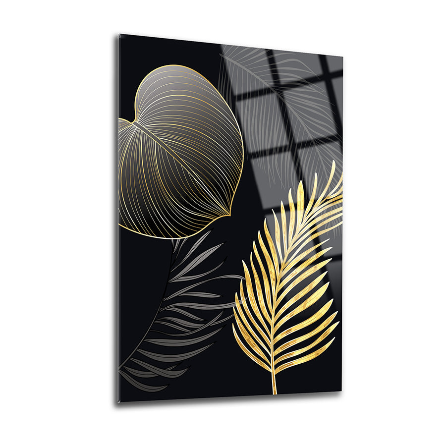 Golden Palm Trees Set of 3 Glass Painting