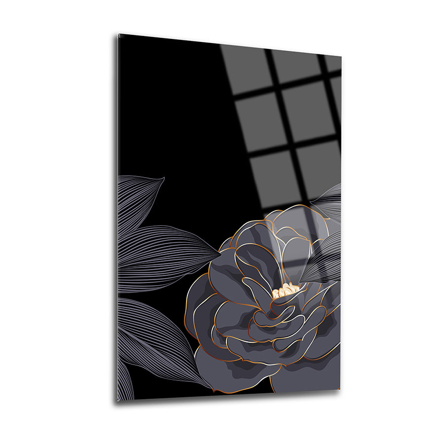 Gray Rose Set of 3 Glass Painting