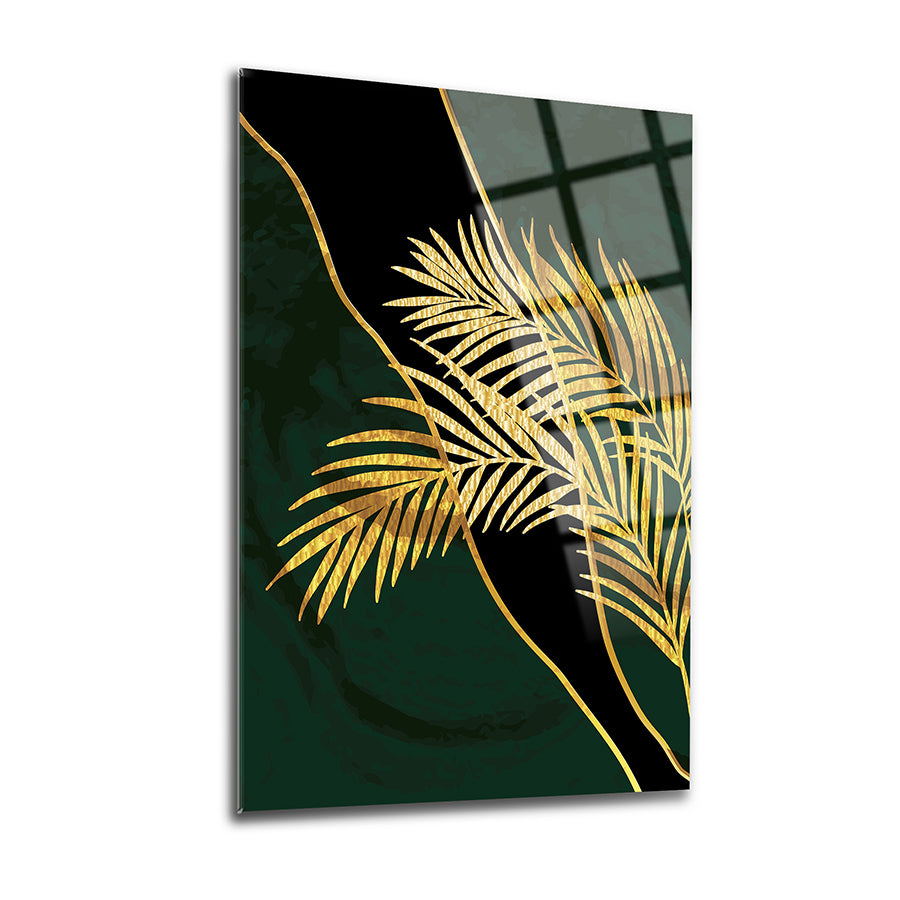 Golden Needle Leaf Set of 3 Glass Painting