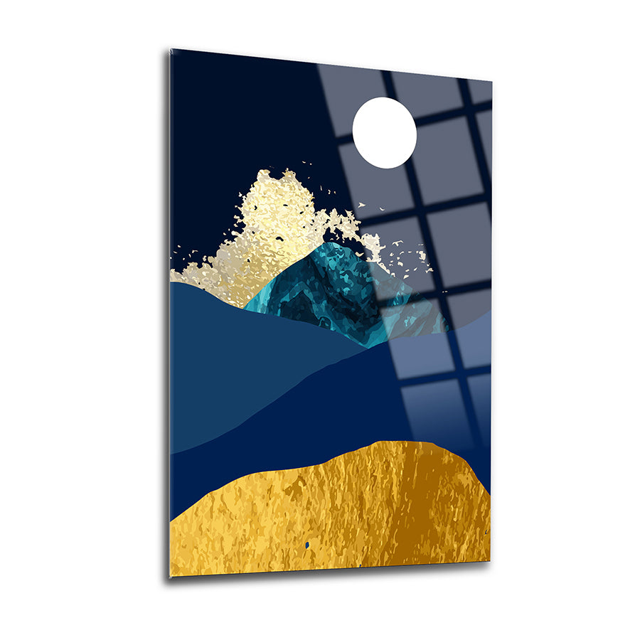 Mavi Altın Dağlar 3'lü Set Cam Tablo