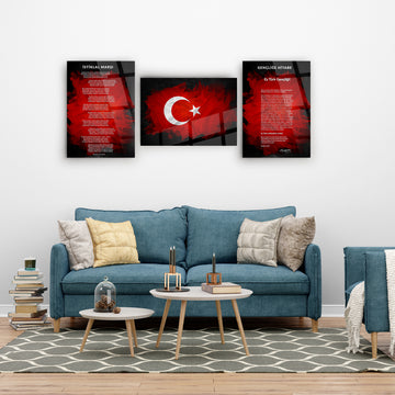tablo,cam tablo,cam poster,duvar dekorasyonu,ev dekorasyonu,srd concept,özel tasarım,kanvas tablo,türk bayrağı 3'lü set.istiklal marşı,gençliğe hitabe
